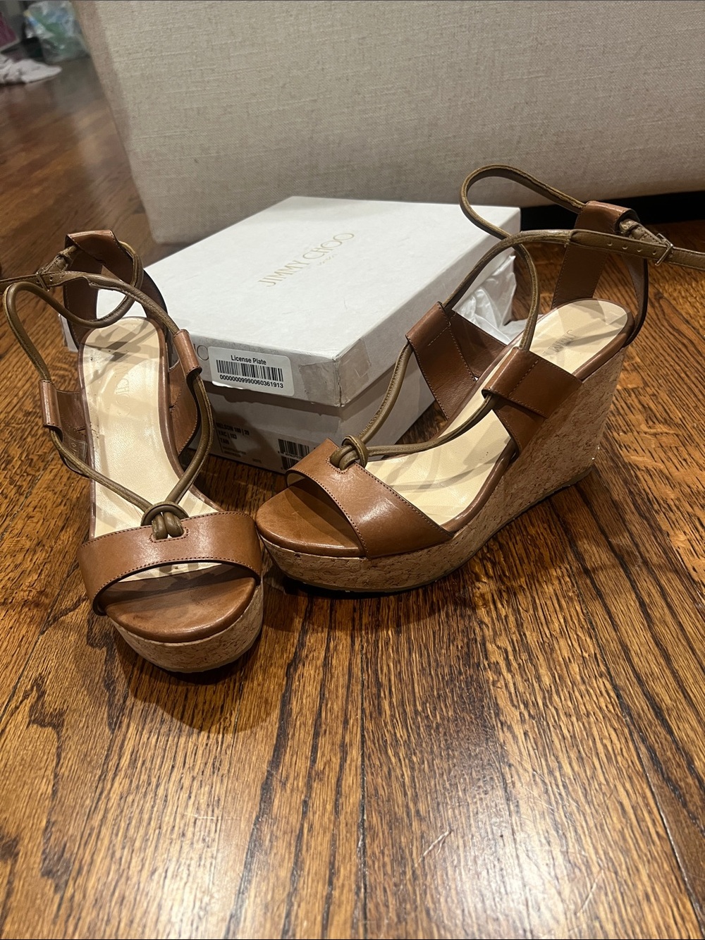 Jimmy Choo Nelson Brown Leather Cork Wedge Sandals